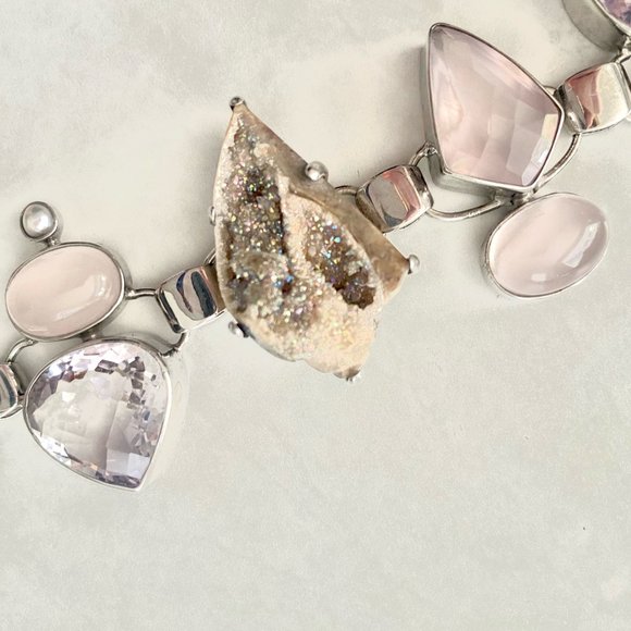 Silver Bracelet (Fossilized Amethysts, Quartz) - Picture 5 of 7